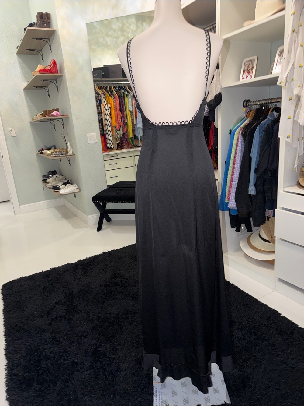 For Love & Lemons Black Low-Back Silk Maxi Slip Dress